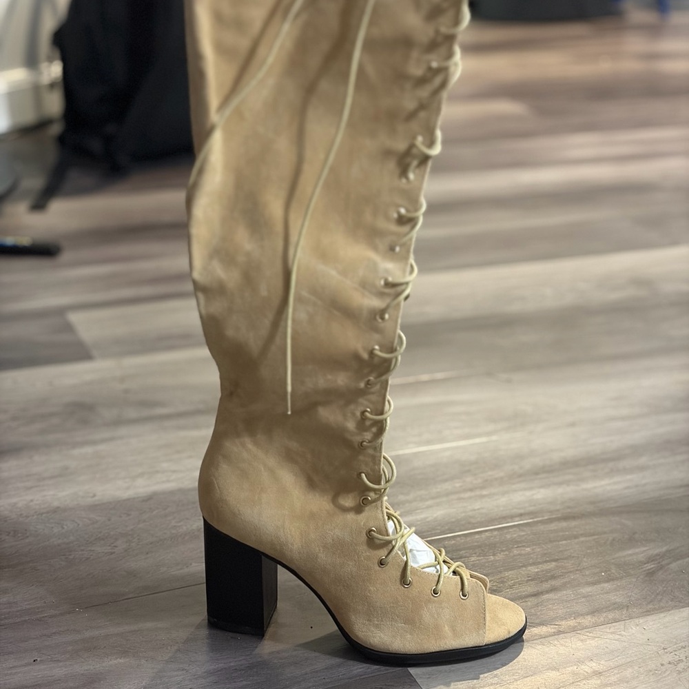 Cape Robbin Beige Lace-Up Women's Boots